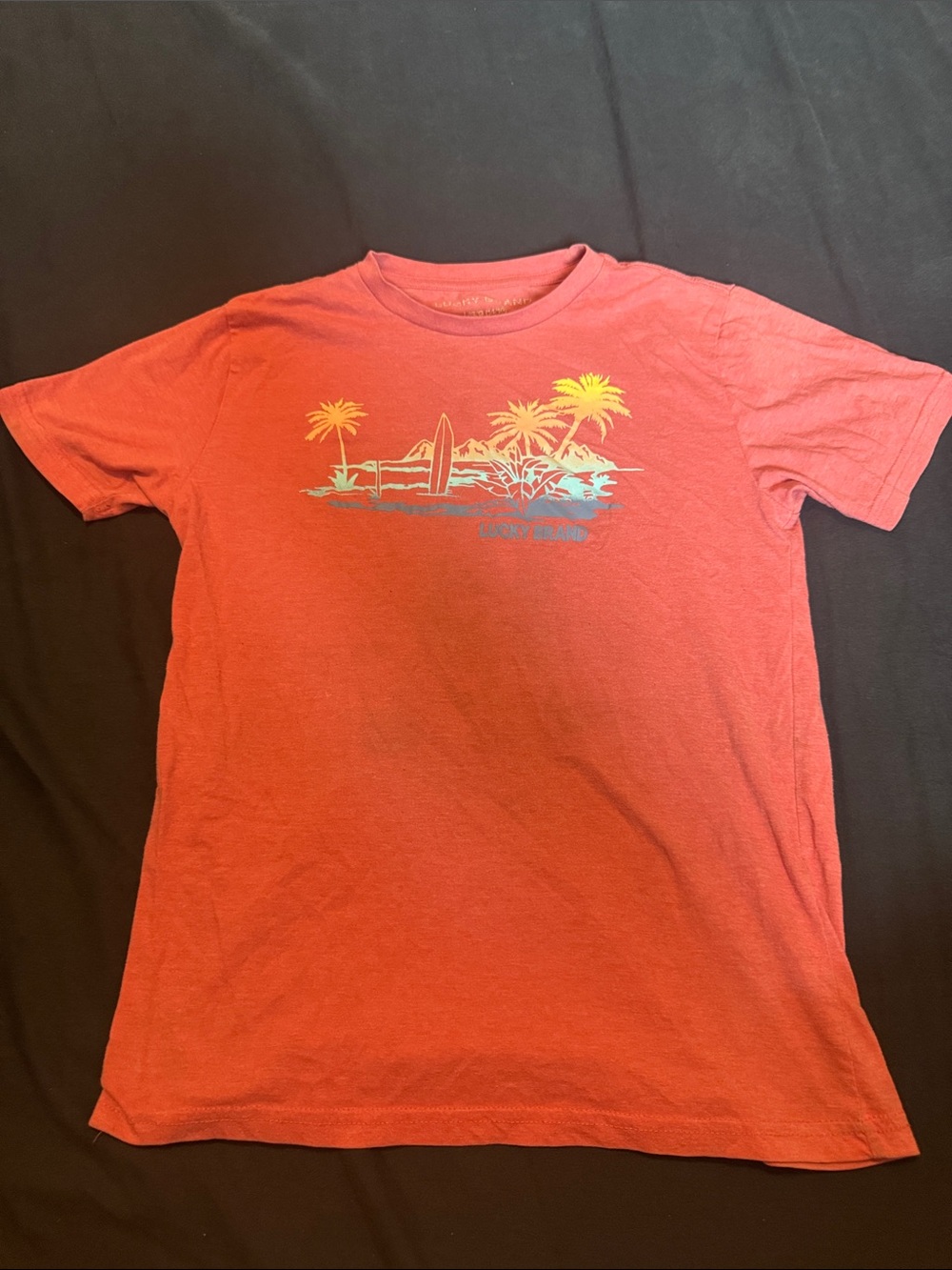 Lucky Brand Coral Short-Sleeve Graphic Tee with Tropical Surf Print